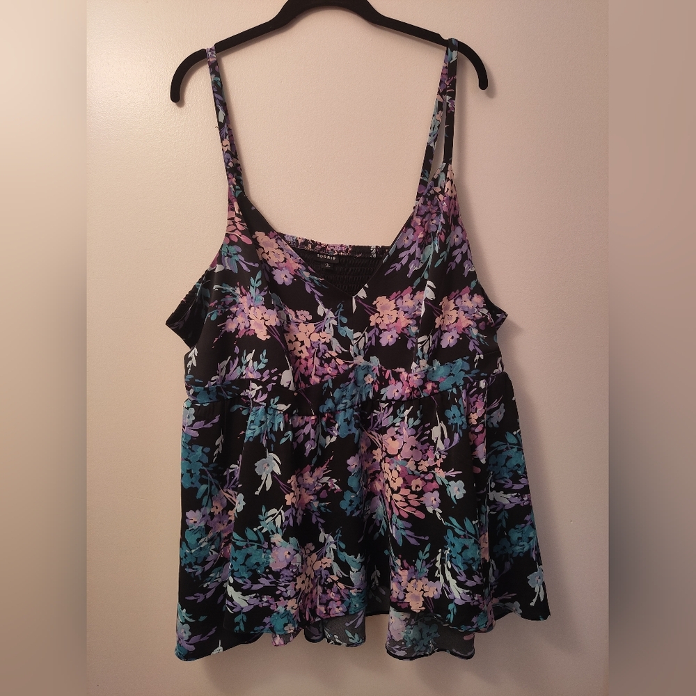 Torrid Black Floral Camisole Babydoll Top